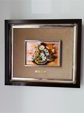 Vintage Negroni Enameled on Cooper Painting 3D Framed & Signed 15.5”-13.5”